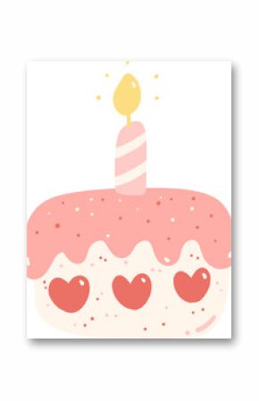 Birthday cake, cute pink sweet flat design illustration