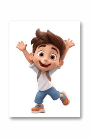 3D cartoon character cute student kids boy dancing isolated on transparent background. PNG file, cut out