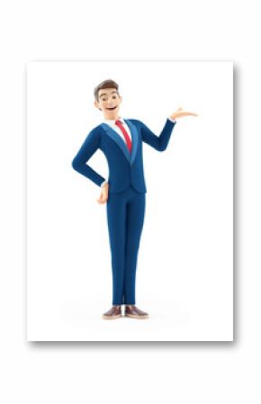 3d cartoon businessman showing something with his hand