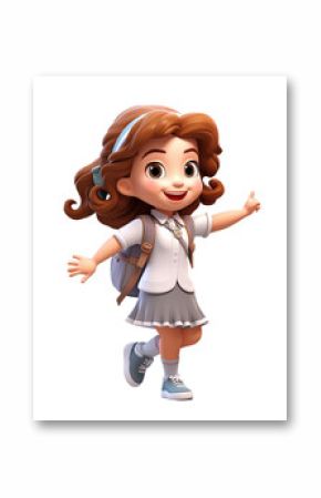 3D cartoon character cute student kids girl dancing isolated on transparent background. PNG file, cut out