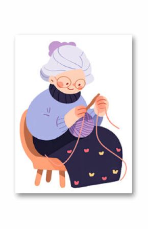 Knitting grandmother cartoon isolated.