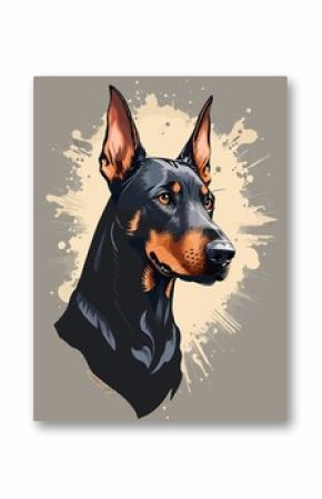 Portraits of a Doberman dog, Calm and Barking doberman. Vector drawing pattern illustration for tshirt design and printing.  Print dog training logo template