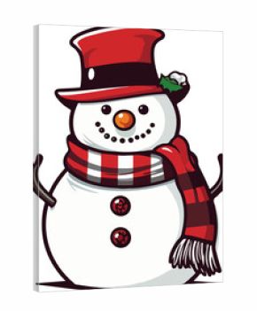 Hand drawn cartoon illustration of cute snowman in winter