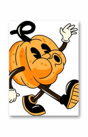 Cheerful Retro Pumpkin Halloween Cartoon Character