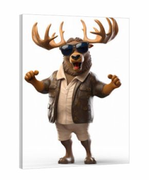 A Cool 3D Cartoon Elk Wearing Sunglasses on a Solid Background