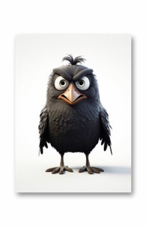 An Angry 3D Cartoon Crow on a Solid Background