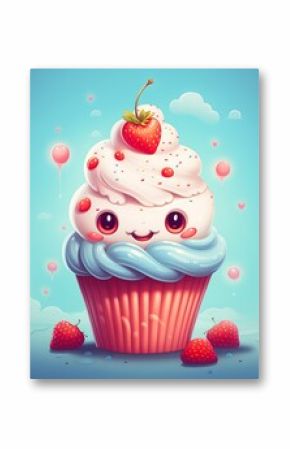 cupcake strawberry top sprinkles cute large mascot adorable frame bite video file funny cartoon smile