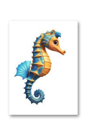 A 3d cartoon character seahorse on the white background, looking cute, adorable and joyful