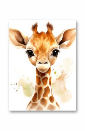 Portrait of giraffe cartoon style, 2d illustration, isolated on transparent background