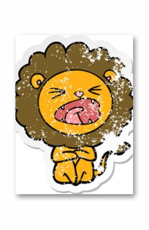 distressed sticker of a cartoon angry lion