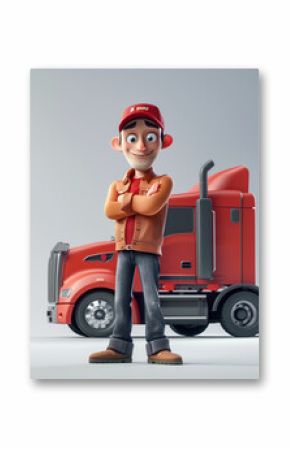 truck driver character illustration, 3d realistic cartoon with a truck driver