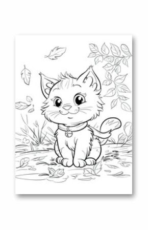 cartoon style coloring page for kids with cute cat