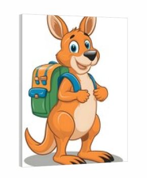 Kangaroo with a backpack goes to school