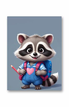 Cute cartoon raccoon with backpack