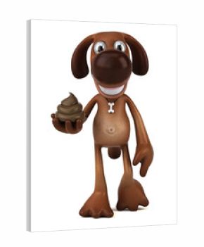Fun 3D cartoon dog walking with a poop