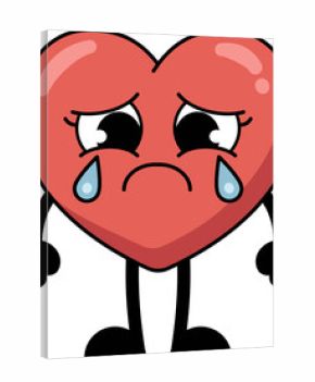 A heart shaped cartoon character is crying and sad expression. flat style illustration.