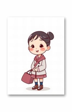 cartoon girl with a bag and a scarf.