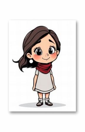 cartoon girl with scarf and shoes.