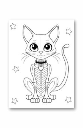 coloring page of a cartoon cat with bones. you can print it on 8.5x11 inch paper at 300 dpi for high quality printing. 