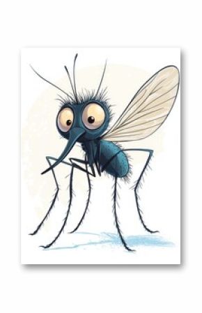 Cute cartoon mosquito character with big eyes, playful design, perfect for educational or entertainment themes, white background