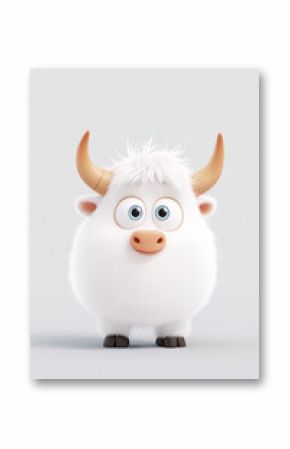 A 3d cute cartoon ox standing on a white background