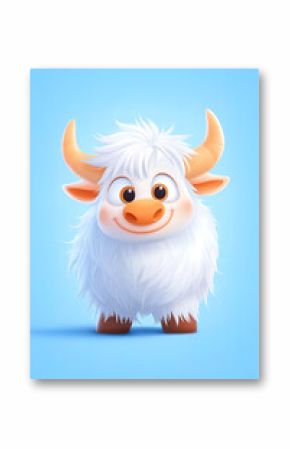 A 3d cute cartoon ox standing on a blue background