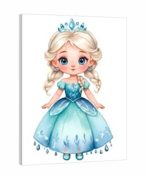 Watercolor baby princess, queen of ice, elsa, anna, birthday princess, girl 