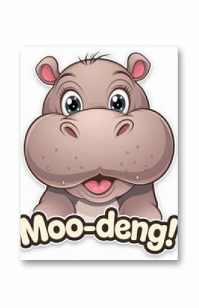 Cute cartoon hippo with a cheerful expression, white isolated background.