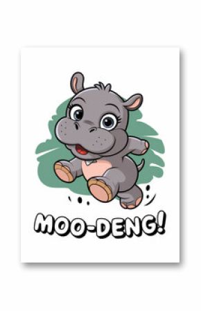 Cute cartoon hippo with joyful expression and playful style