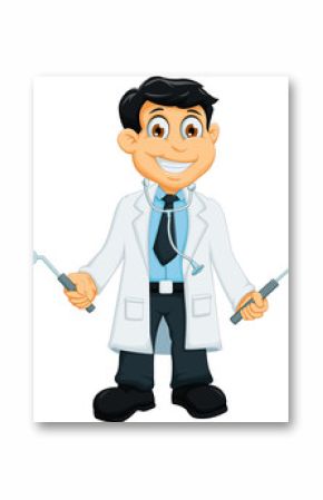 cute Dentist cartoon holding dentist tools