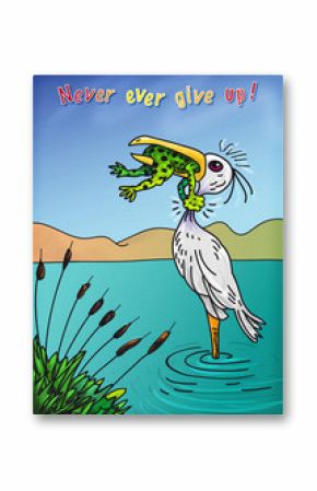 niemals aufgeben, never ever give up, cartoon