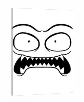 lustig große augen scharfe zähne großer mund fressen gefährlich böse monster horror hunger gesich lustig comic cartoon clipart design