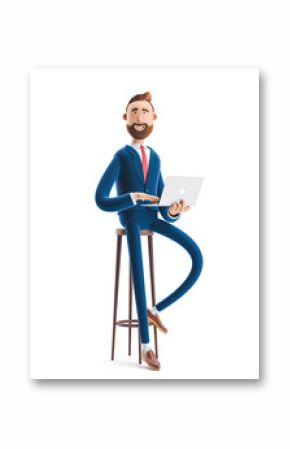 3d illustration. Portrait of a handsome businessman with laptop.