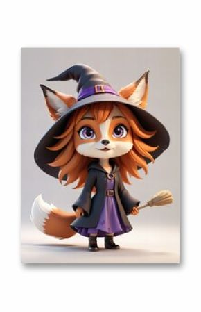 Cute chibi witch fox, high quality