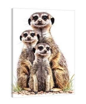 A family of meerkats, isolate on white background, gathered together with joyful expressions and playful poses.