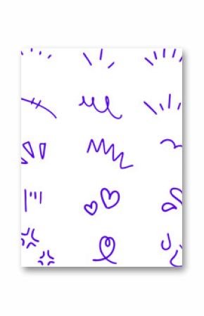 Purple cartoon symbols for emotions and movement effects