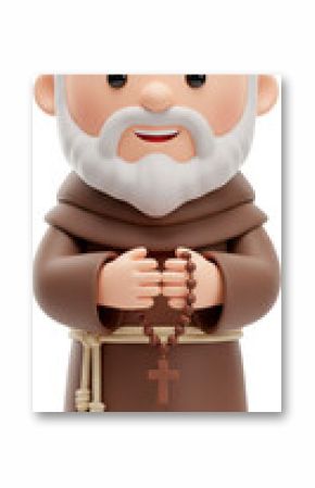 Cute 3D cartoon Saint Padre Pio with stigmata and rosary
