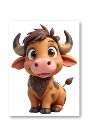 A cheerful cartoon buffalo with big eyes