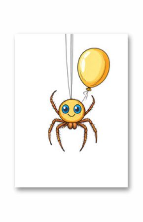 Pixelated cartoon spider character with big eyes holding a yellow balloon against a stark black background. Playful design for various themes
