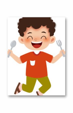 cartoon boy with spoon and fork