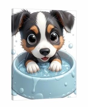 Adorable puppy dog cute pet animal canine water bath bubbles playful happy domestic small young cartoon