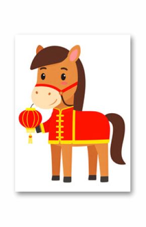 Cute horse in red costume. Chinese new year of the horse 2026. Animal zodiac cartoon character.