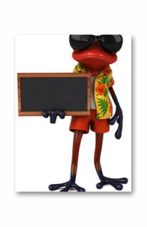 Fun 3D cartoon illustration of a tree frog with a chalkboard