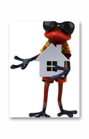 Fun 3D cartoon frog with a house illustration