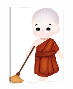 Cute Little Monk Watercolor Illustration
