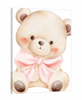 Watercolor Illustration of Bears with Pink Bows