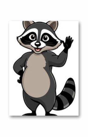 Illustration of a cartoon raccoon waving on transparent background.