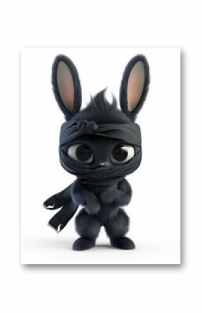 3D cartoon ninja rabbit with sword on white background