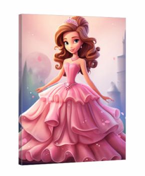  Cartoon princess in a pink ball gown, princesscore, in a cute cartoon style. 