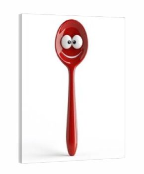 3D cartoon spoon character, isolated on a white background.